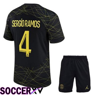 Paris Saint Germain (SERGIO RAMOS 4) Kids Soccer Jersey Fourth Black 2022/2023