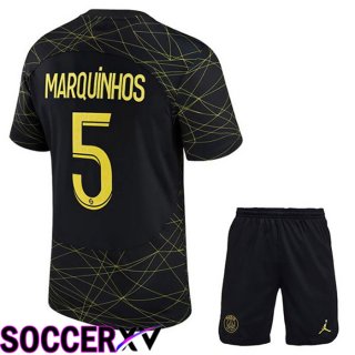 Paris Saint Germain (MARQUINHOS 5) Kids Soccer Jersey Fourth Black 2022/2023