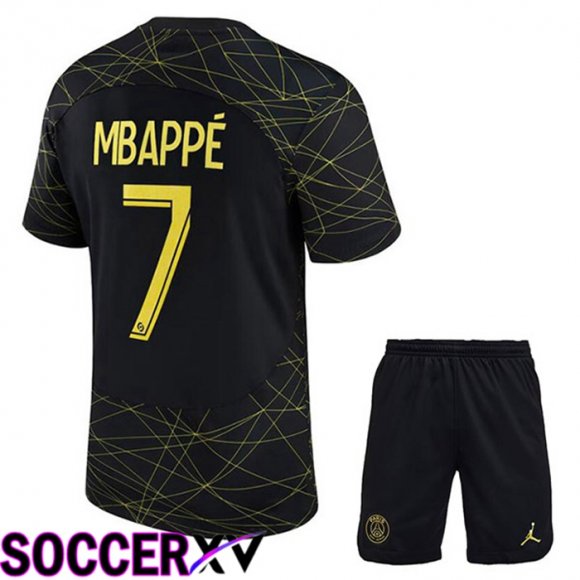 Paris Saint Germain (MBAPPÉ 7) Kids Soccer Jersey Fourth Black 2022/2023