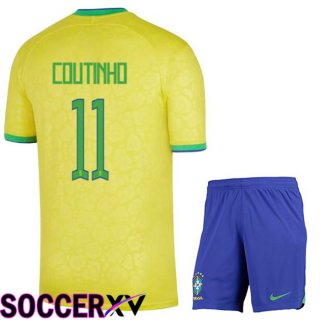 Brazil (COUTINHO 11) Kids Home Jersey Yellow 2023/2023