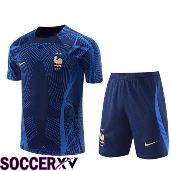 France Training T Jersey + Shorts Blue 2022/2023