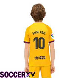 FC Barcelona (ANSU FATI 10) Kids Soccer Jersey Fourth Yellow 2022/2023