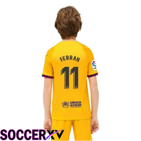 FC Barcelona (FERRAN 11) Kids Soccer Jersey Fourth Yellow 2022/2023