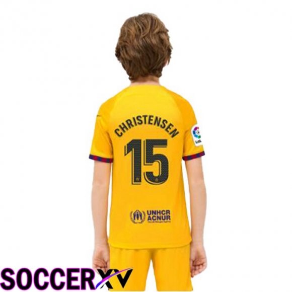 FC Barcelona (CHRISTENSEN 15) Kids Soccer Jersey Fourth Yellow 2022/2023