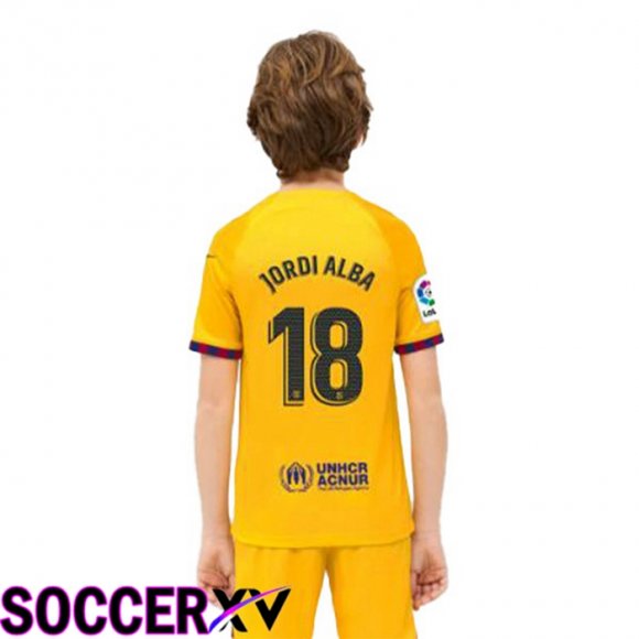 FC Barcelona (JORDI ALBA 18) Kids Soccer Jersey Fourth Yellow 2022/2023