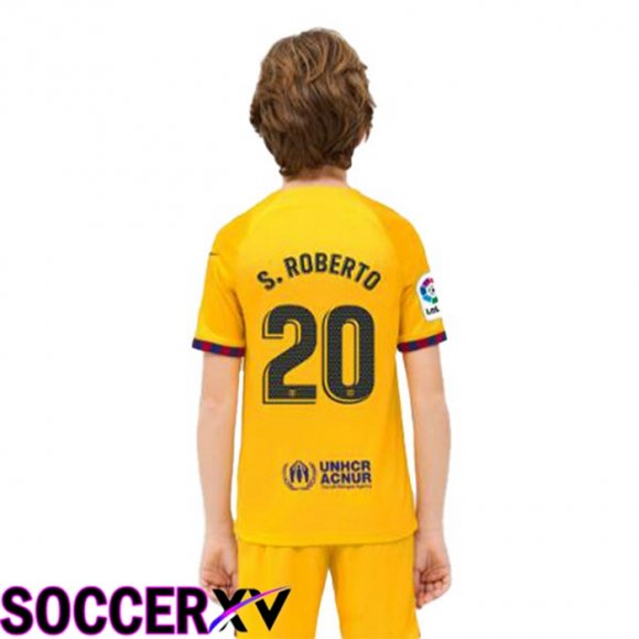 FC Barcelona (S. ROBERTO 20) Kids Soccer Jersey Fourth Yellow 2022/2023