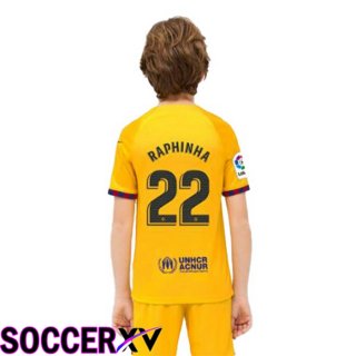 FC Barcelona (RAPHINHA 22) Kids Soccer Jersey Fourth Yellow 2022/2023