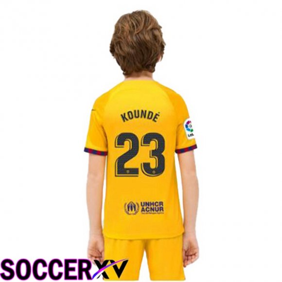 FC Barcelona (KOUNDE 23) Kids Soccer Jersey Fourth Yellow 2022/2023