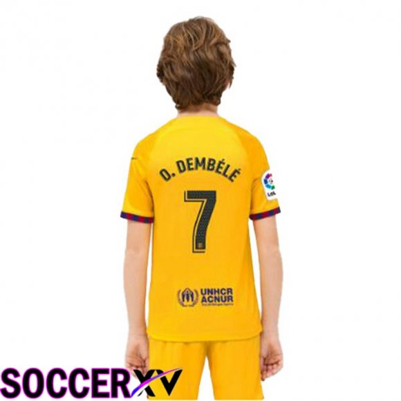 FC Barcelona (O. DEMBÉLÉ 7) Kids Soccer Jersey Fourth Yellow 2022/2023