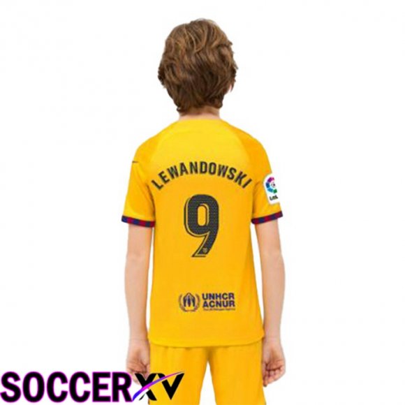 FC Barcelona (LEWANDOWSKI 9) Kids Soccer Jersey Fourth Yellow 2022/2023