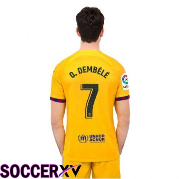 FC Barcelona (O. DEMBÉLÉ 7) Soccer Jersey Fourth Yellow 2022/2023