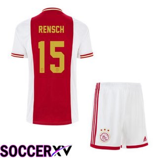 AFC Ajax (Rensch 15) Kids Home Jersey White Red 2022 2023