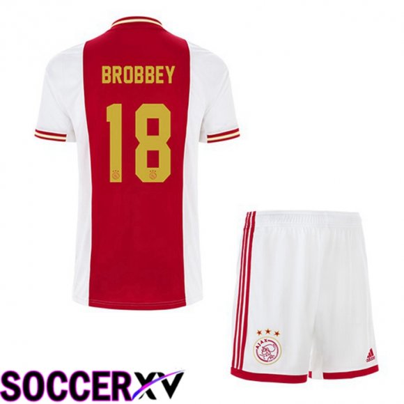 AFC Ajax (Brobbey 18) Kids Home Jersey White Red 2022 2023