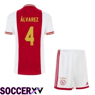 AFC Ajax (Álvarez 4) Kids Home Jersey White Red 2022 2023