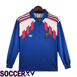 France Retro Home Jersey Long Sleeve Blue 1988-1990